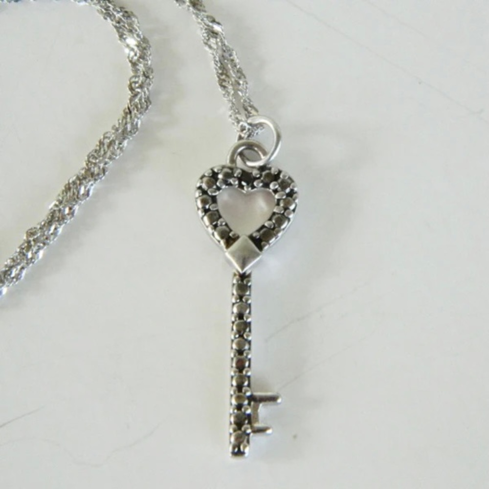 Silver Heart Key Pendant Necklace - Classic Silver Key Charm